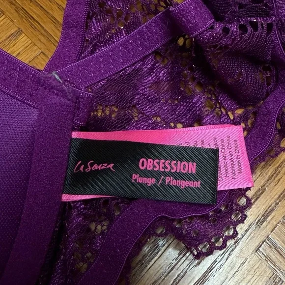 La Senza Purple Lace Push Up Bra 34C Racerback Floral Lingerie Gold Detail - Picture 4 of 5